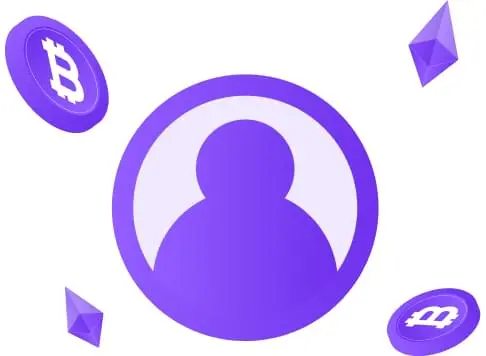 User profile icon surrounded by crypto symbols, showing the personalized experience on Snaptrader AI