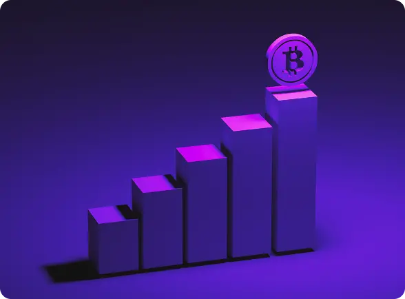 3D growth chart with a Bitcoin coin, highlighting trading opportunities on the Snaptrader AI platform
